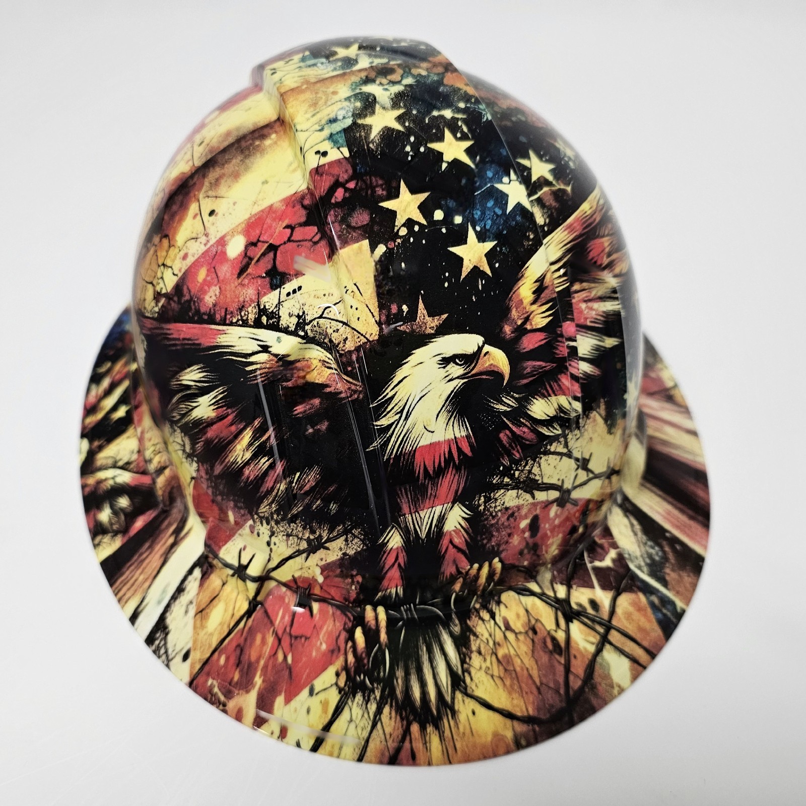 full brim hard hat custom hydro dipped IN AMERICAN EAGLE COLLAGE WATERCOLOR NEW