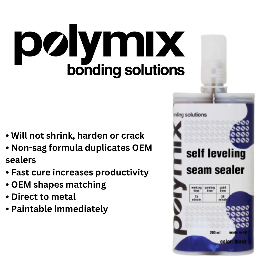 Polymix Self Leveling Automotive Seam Sealer Cartridge 200ml Color Grey