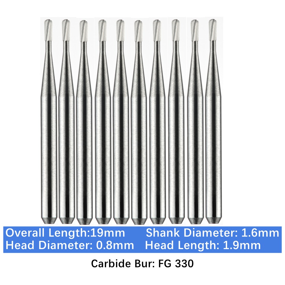 10-100pcs FG 330 Dental Pear Carbide Burs 19mm Friction Grip Bits for High Speed