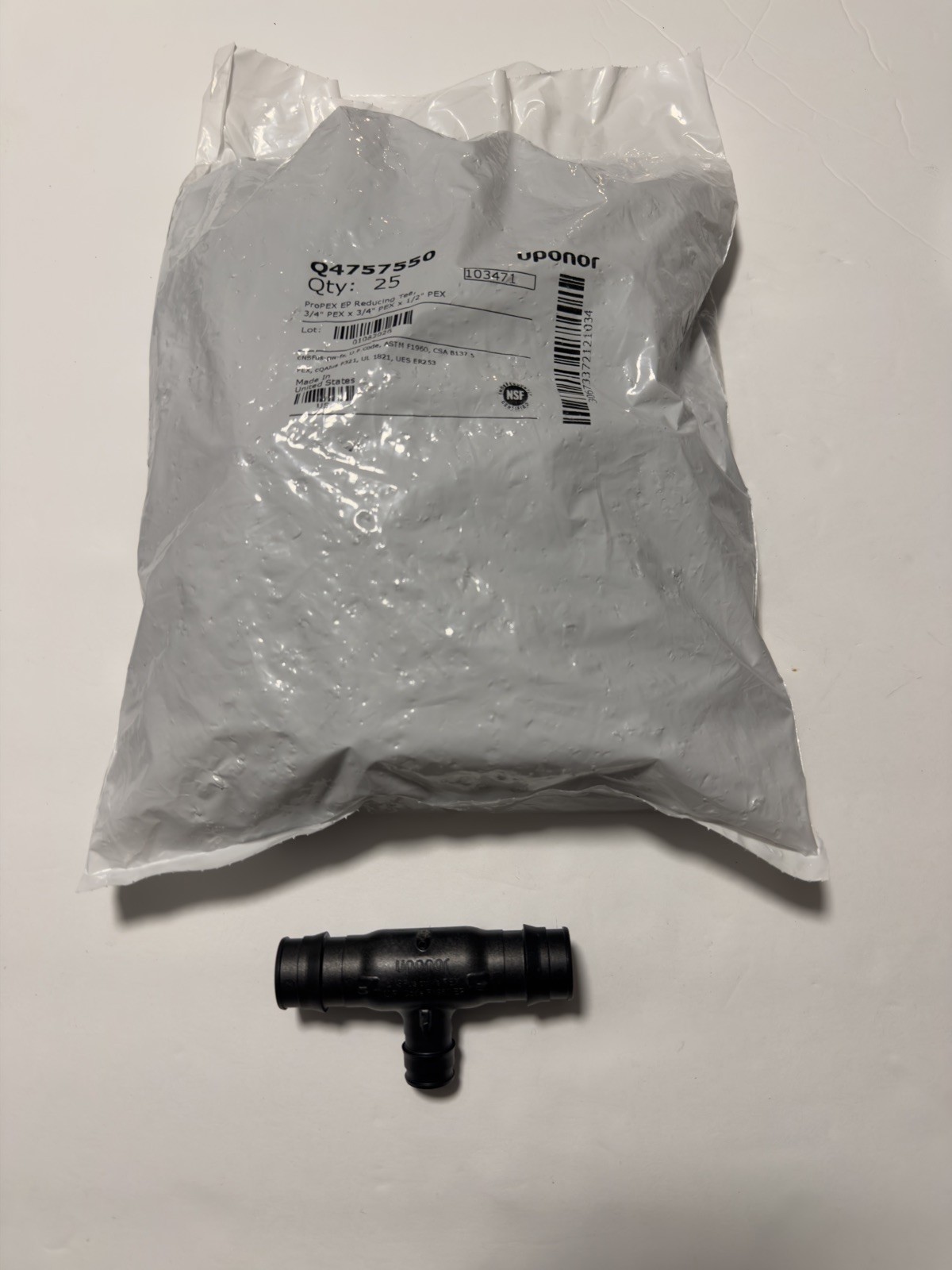 Uponor 3/4″ x 3/4″ x 1/2″ ProPEX EP Reducing Tee Q4757550, 25-Pack NEW