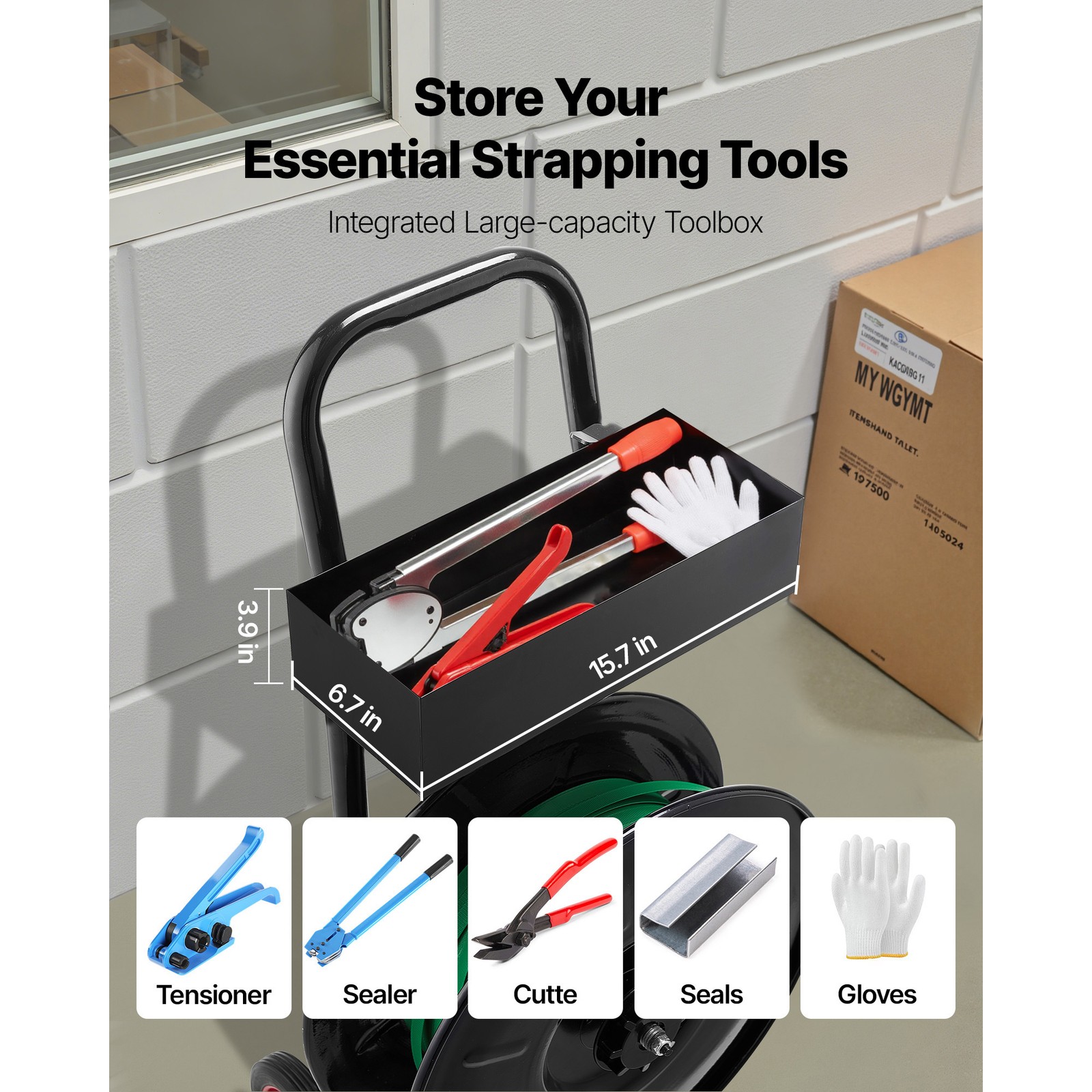 Uimoso Strapping Cart for PET/PP Polyester Straps with 8-inch Core