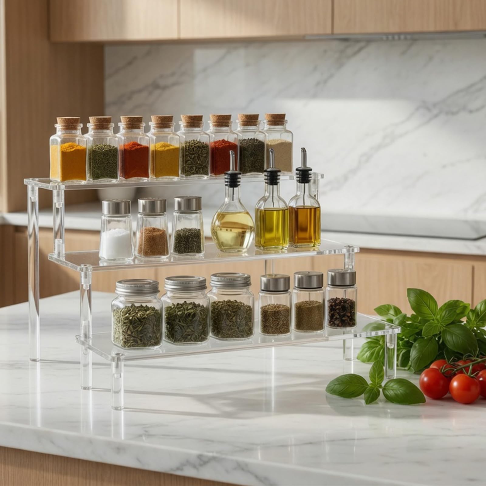 Clear 3 Tier Acrylic Tabletop Display Risers for Figures, Cosmetics & Home Decor