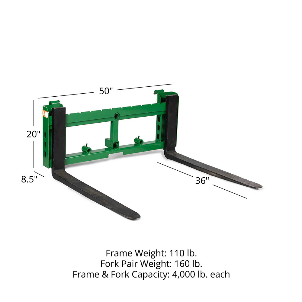 Titan Attachments Hook and Pin Pallet Fork Frame with 36″ Fork Blades