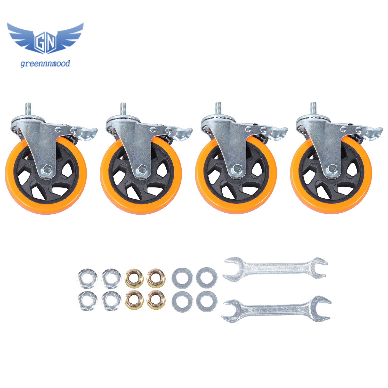 5 Inch Heavy Duty Stem Caster Wheels M10-1.5×25mm Dual Locking No Noise, Orange