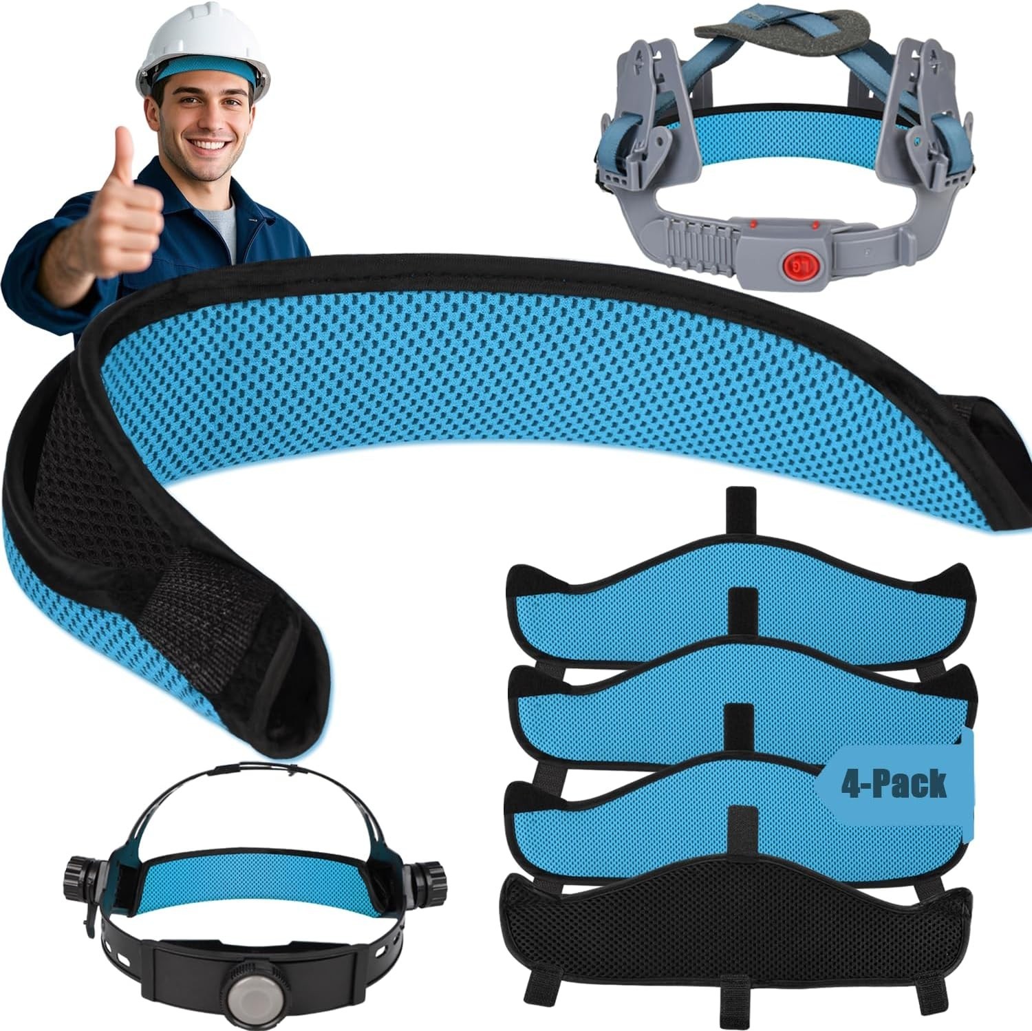 Hard Hat Sweat Bands 4Pcs, Innovative 3-Layer Fabric Sweatbands for Hard Hats…