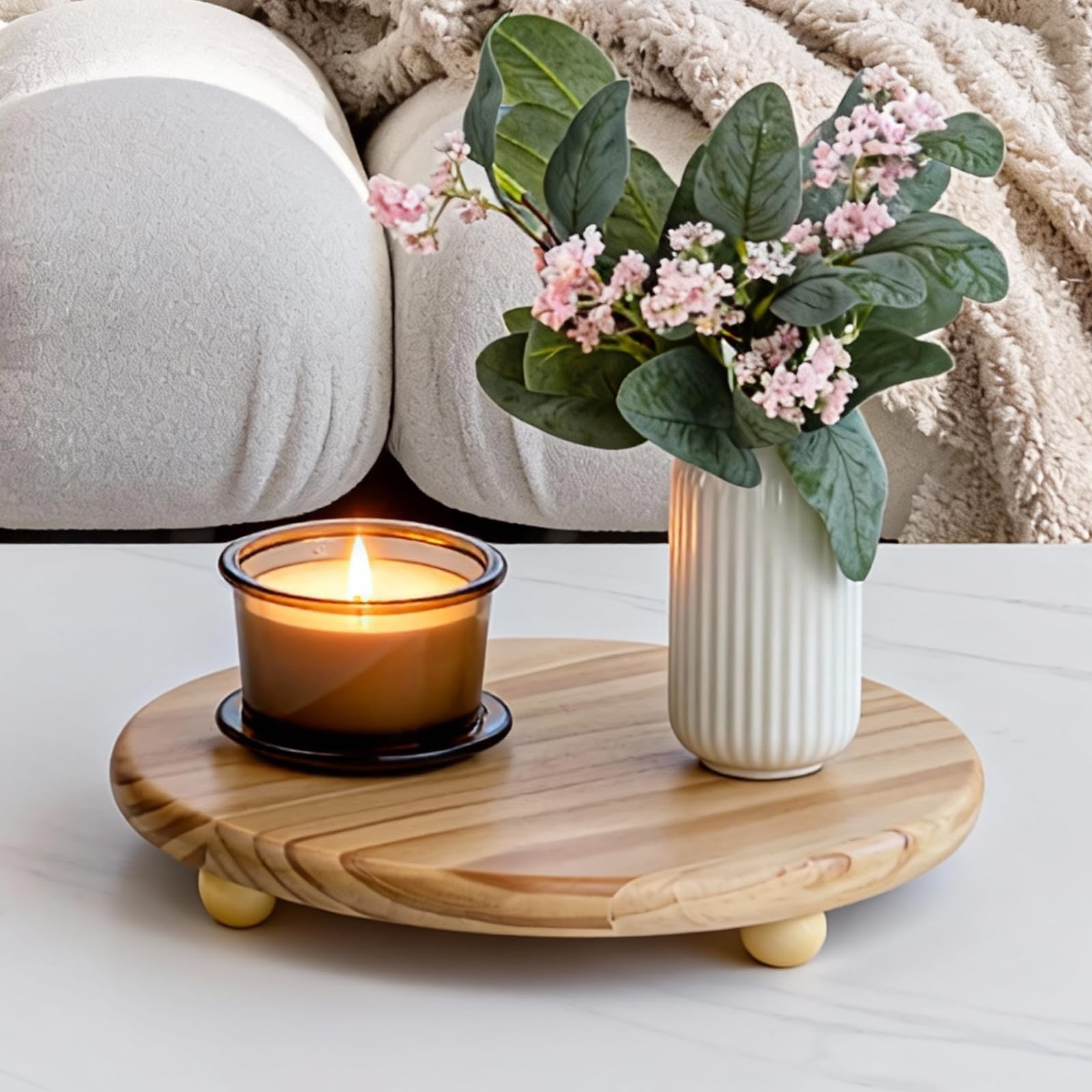 Wood Pedestal Stand, 12“ Round Wood Riser for Kitchen Bathroom Counter Organi…