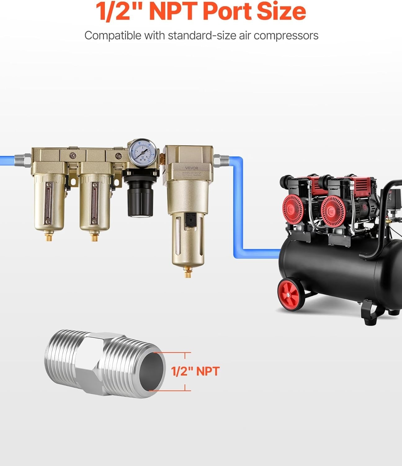 VEVOR Air Compressor Filter Regulator Combo, 1/2″ NPT 3-Stage 25μm & 5μm & 0.3μm