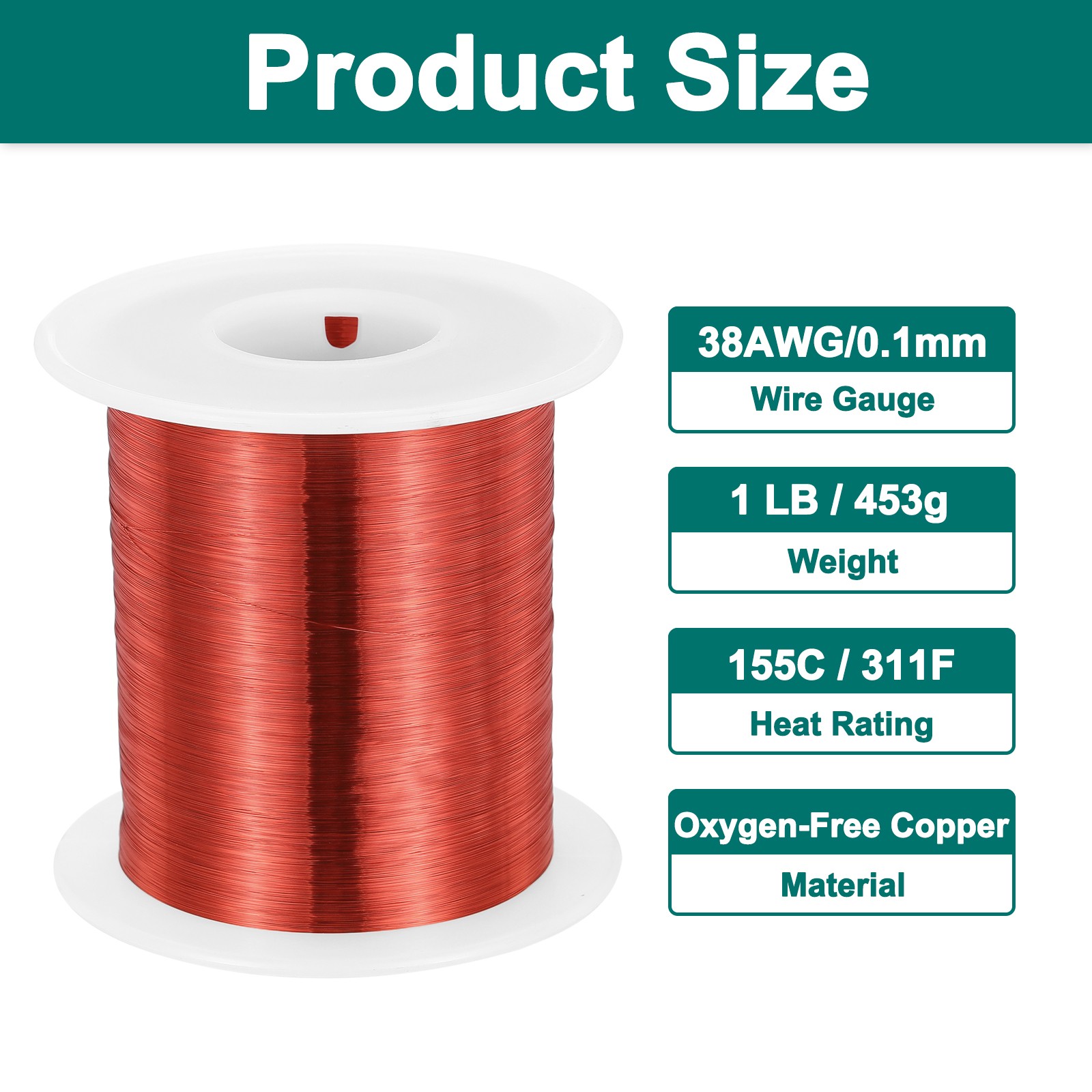38 AWG Magnet Wire, 1 lb Magnetic Coil Wire, 155C(311F)