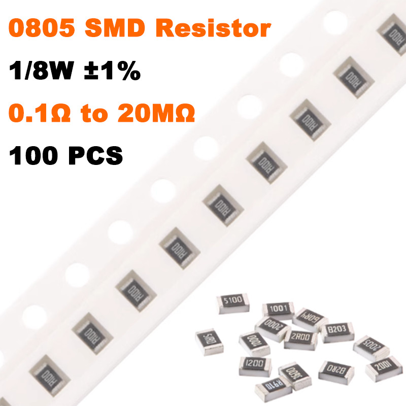 100PCS 1/8W 0805 SMD/SMT Resistors ±1% -Full Range of Values 0.1Ω to 20MΩ