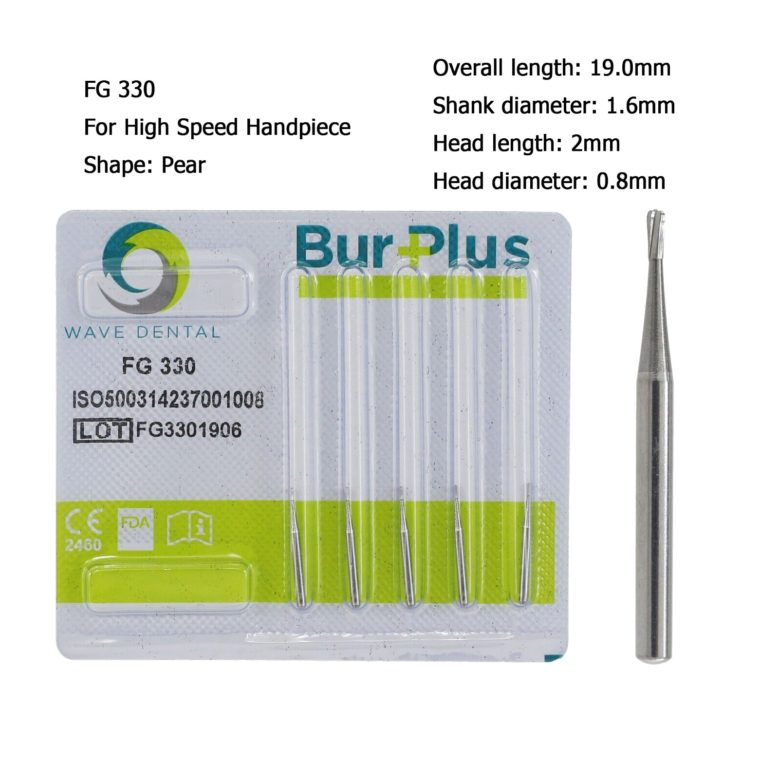 Wave Dental Carbide Burs FG 330 331 332 For High Speed Handpiece Pear Midwest