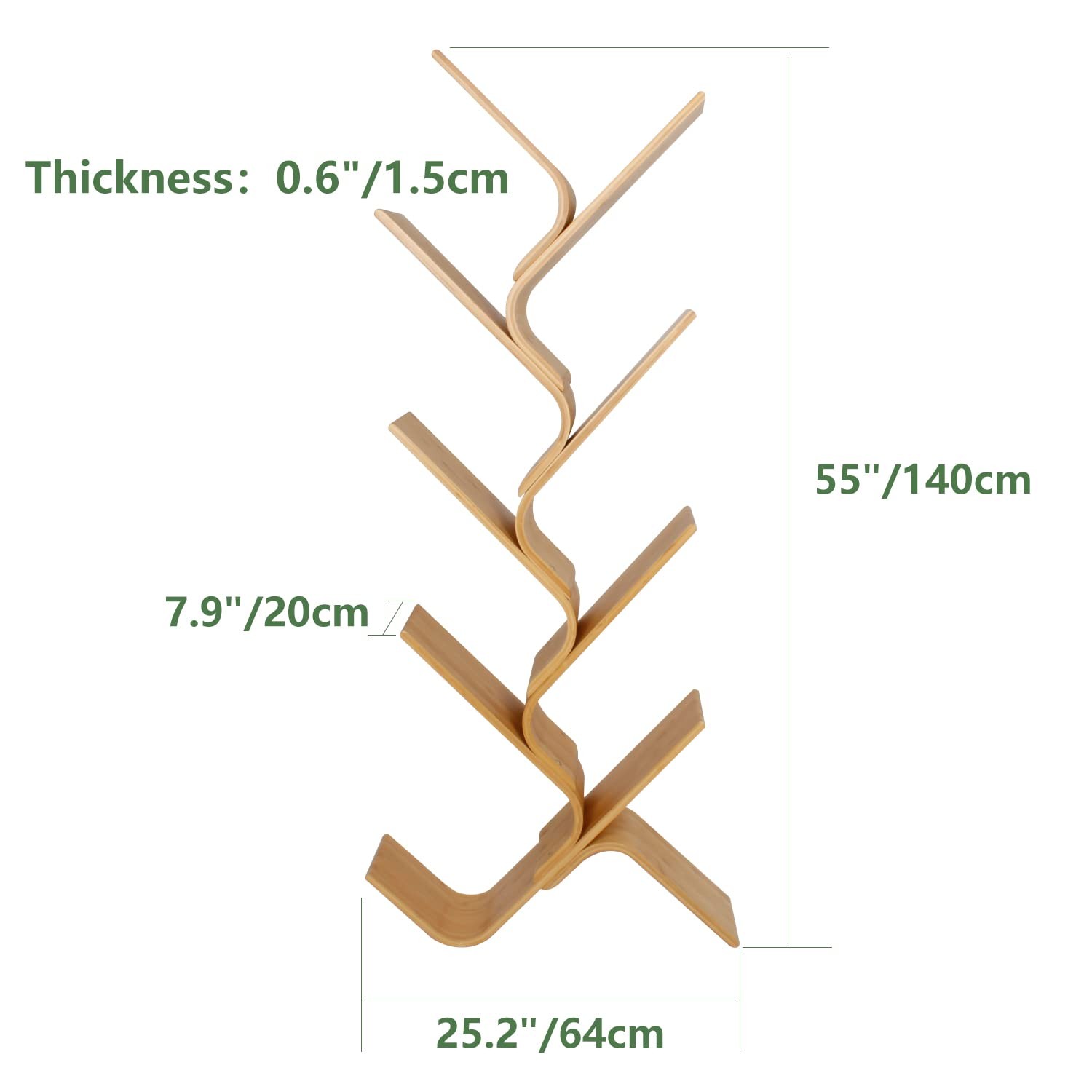 Briteman 8-Tier Floor Bamboo Tree Modern Standing Bookcase Office Book Storage