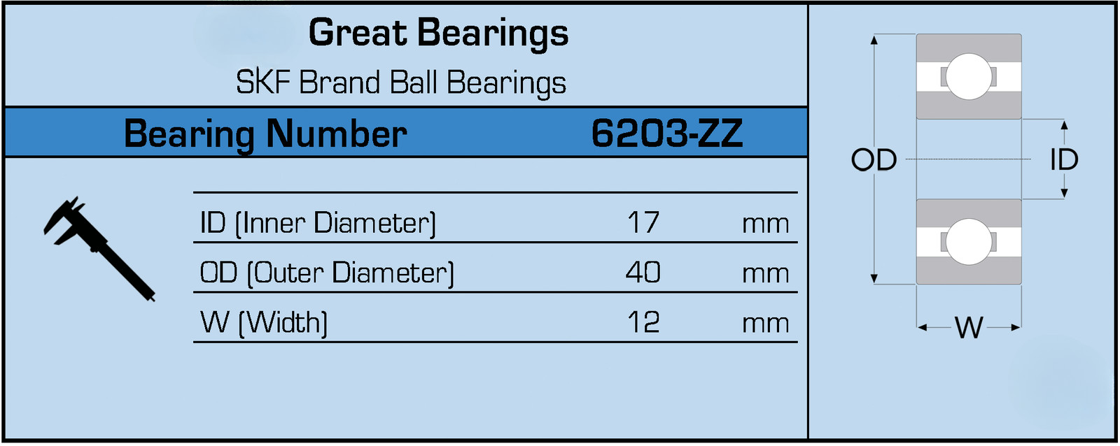 SKF 6203-ZZ C3 Brand Metal Shield Ball Bearing 17x40x12 6203 2Z 6203Z