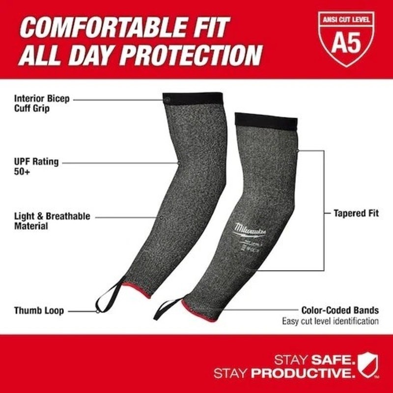 Milwaukee 48-73-9051 18″ Cut Level 5 Protective Sleeves, Black