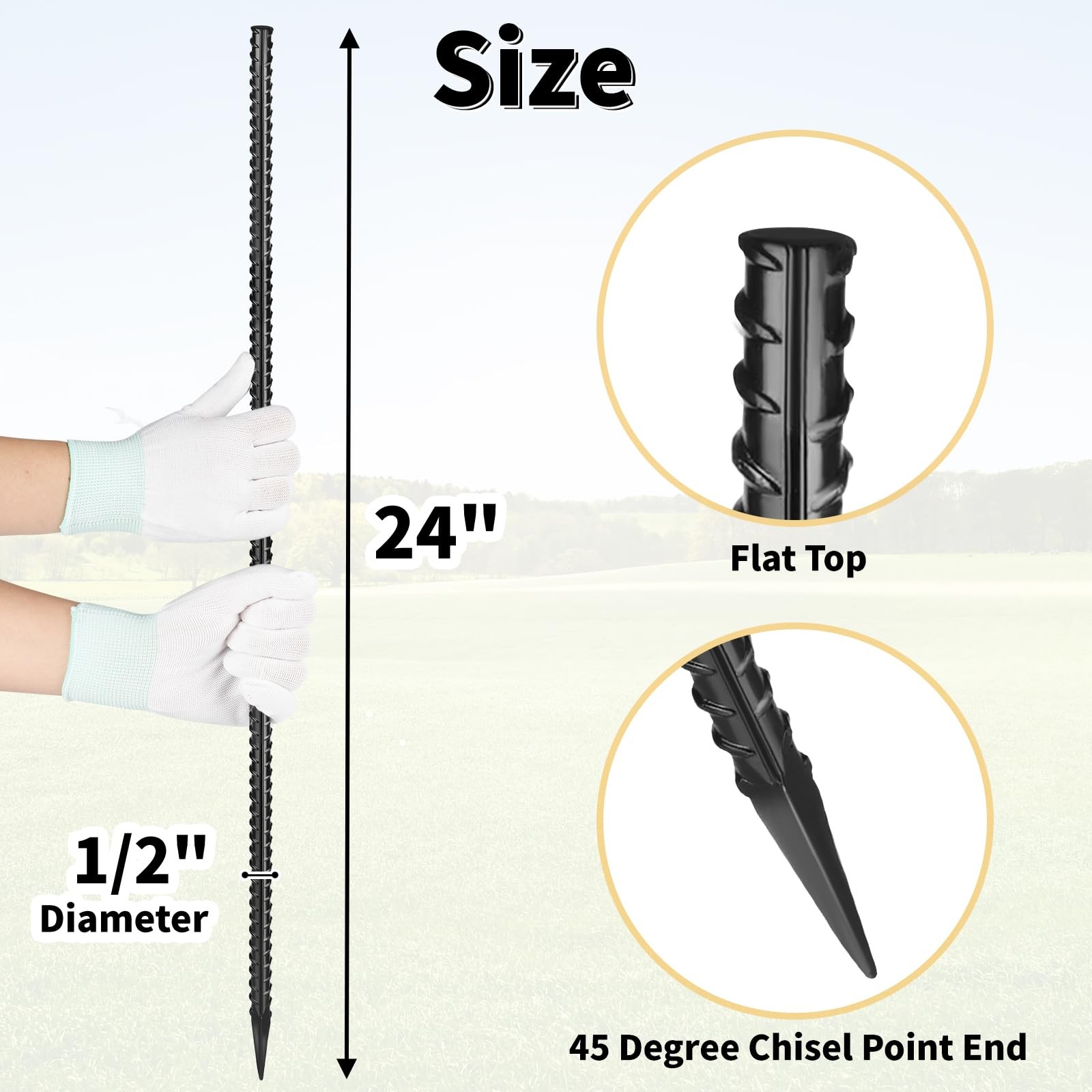 24 Inches Straight Rebar Stakes20pack 1/2″ Diameter Steel Metal Stakes For Gar