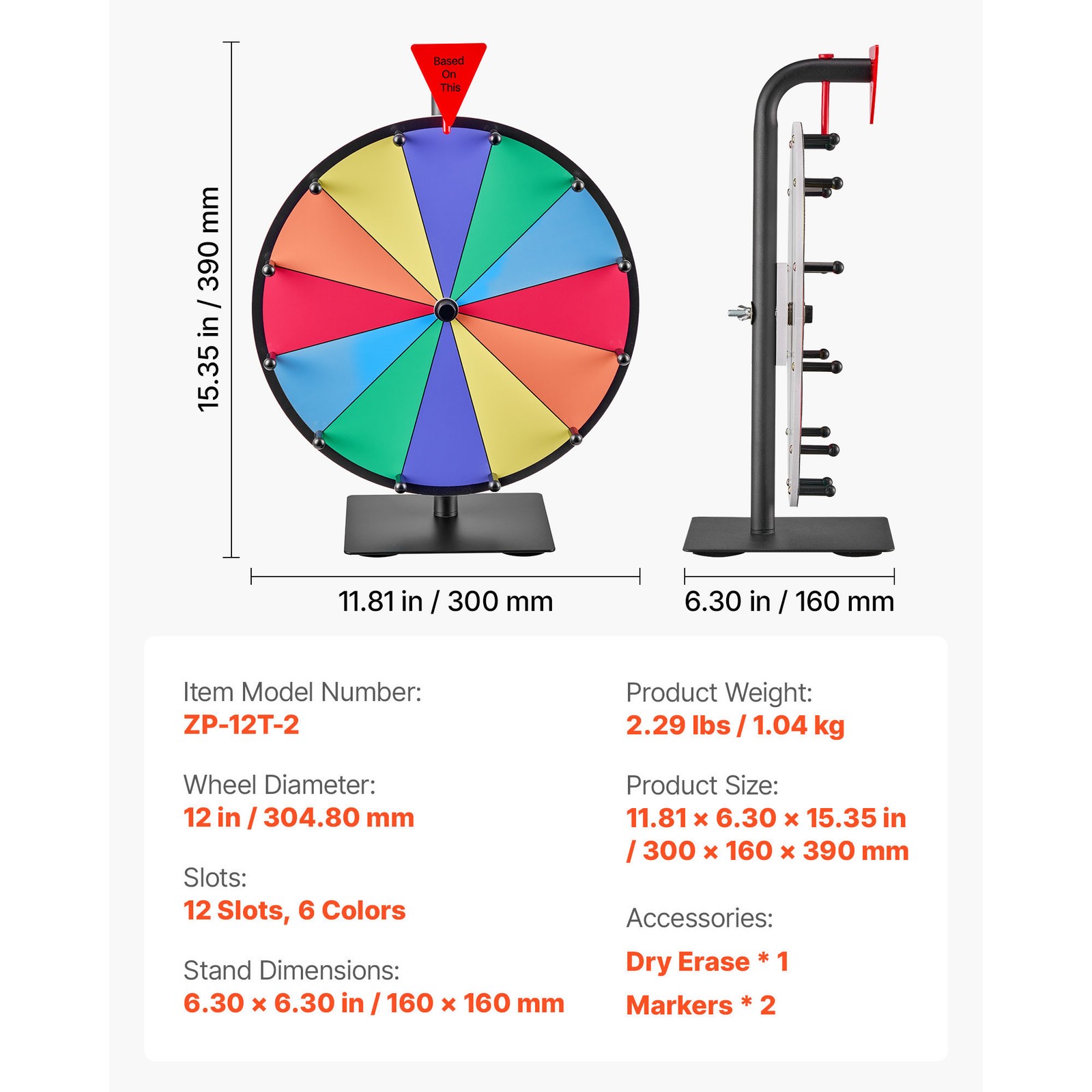 Uimoso 12-Inch Spinning Prize Wheel with 12 Sections and Tabletop Stand