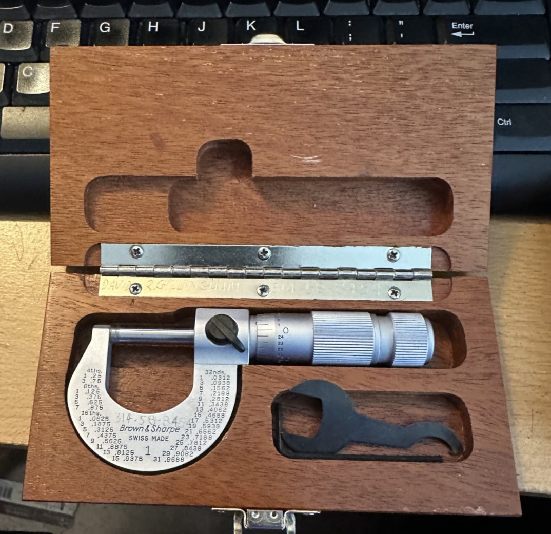Vintage Brown & Sharpe No. 1 0-1″ .0001” Micrometer With Wood Case Excellent!