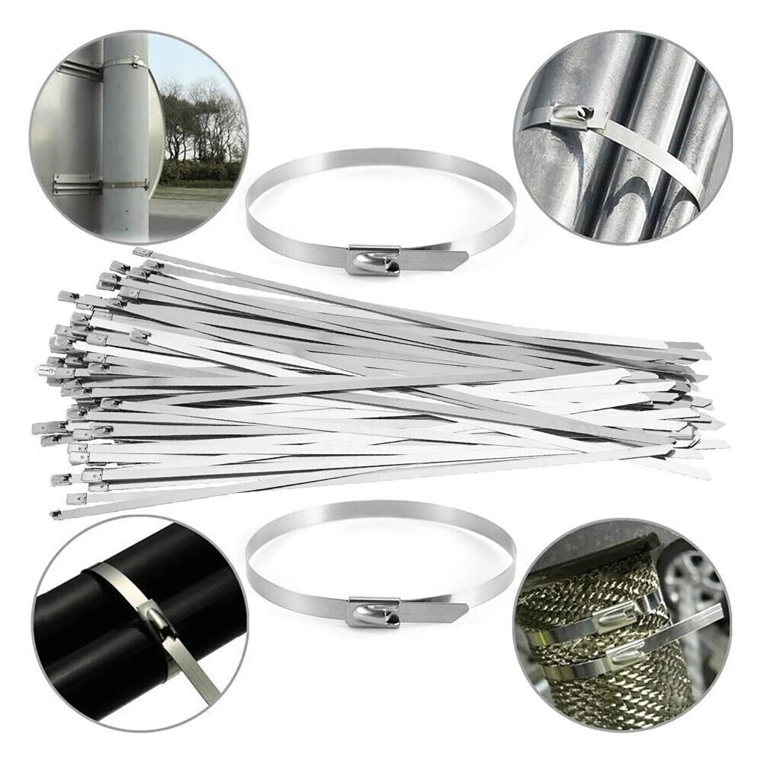 300MM X 4.6MM STAINLESS STEEL METAL CABLE TIES WRAP HEAT EXHAUST ZIP TIE TL