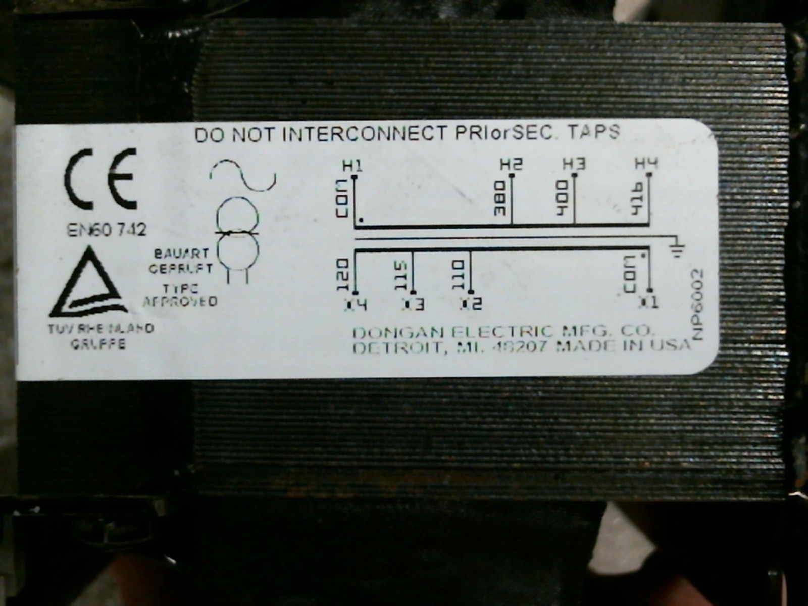Dongan ES-10075.494 Multi Tap Transformer 100VA 380 400 416 / 110vac 115vac 120