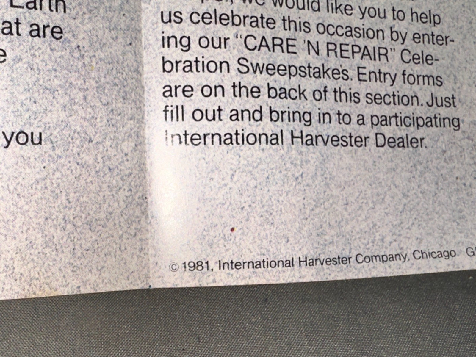 International Harvester 150th Years “Care and Repair” Sweepstakes – 1981
