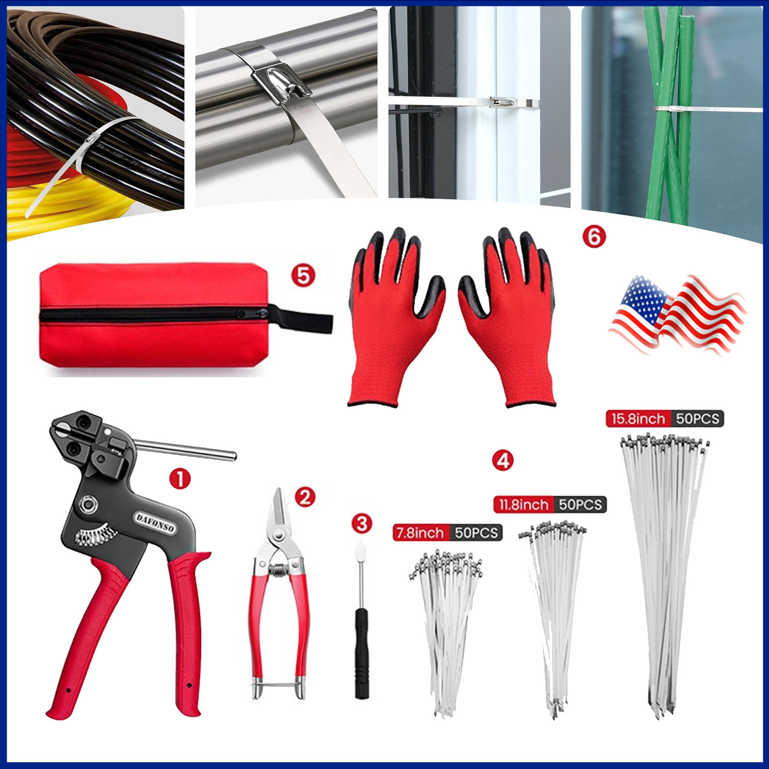 Stainless Steel Zip Ties Gun Kit,Heavy Duty Fastening Cable Tie Tool Set Outdoor