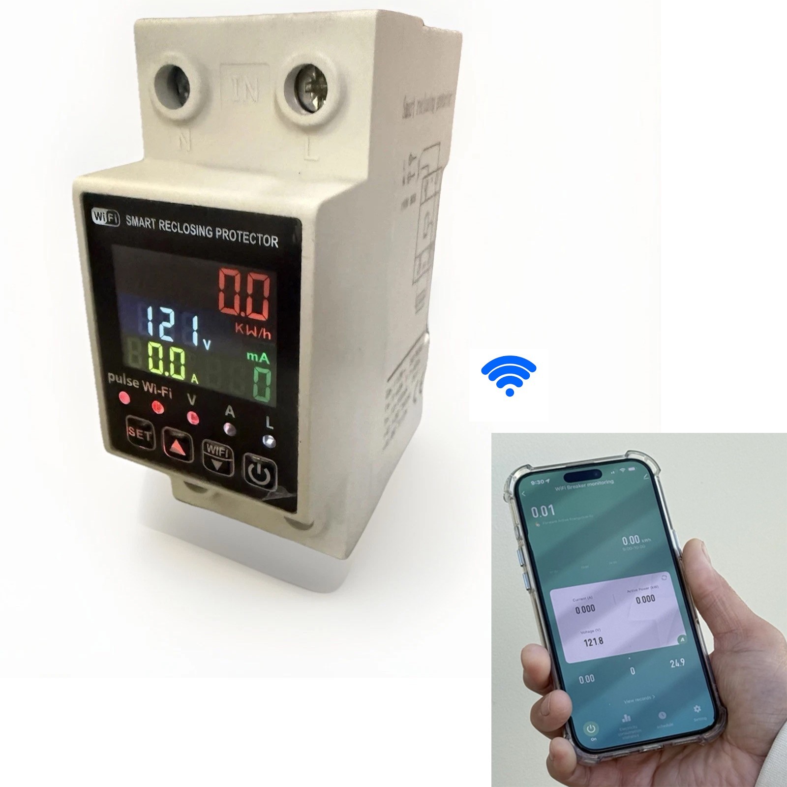 120V 240V 63A WiFi Smart Amp Meter Earth Leakage Voltage Reclosing Protector
