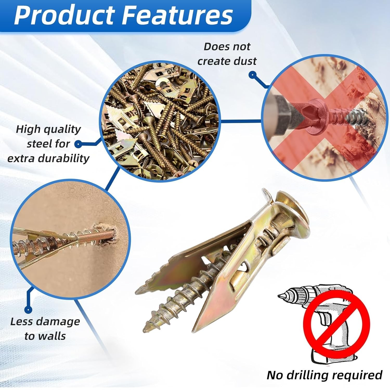 180 PCS Self-Drilling Drywall Anchors KIT – 90 Metal Winged Zinc Yellow