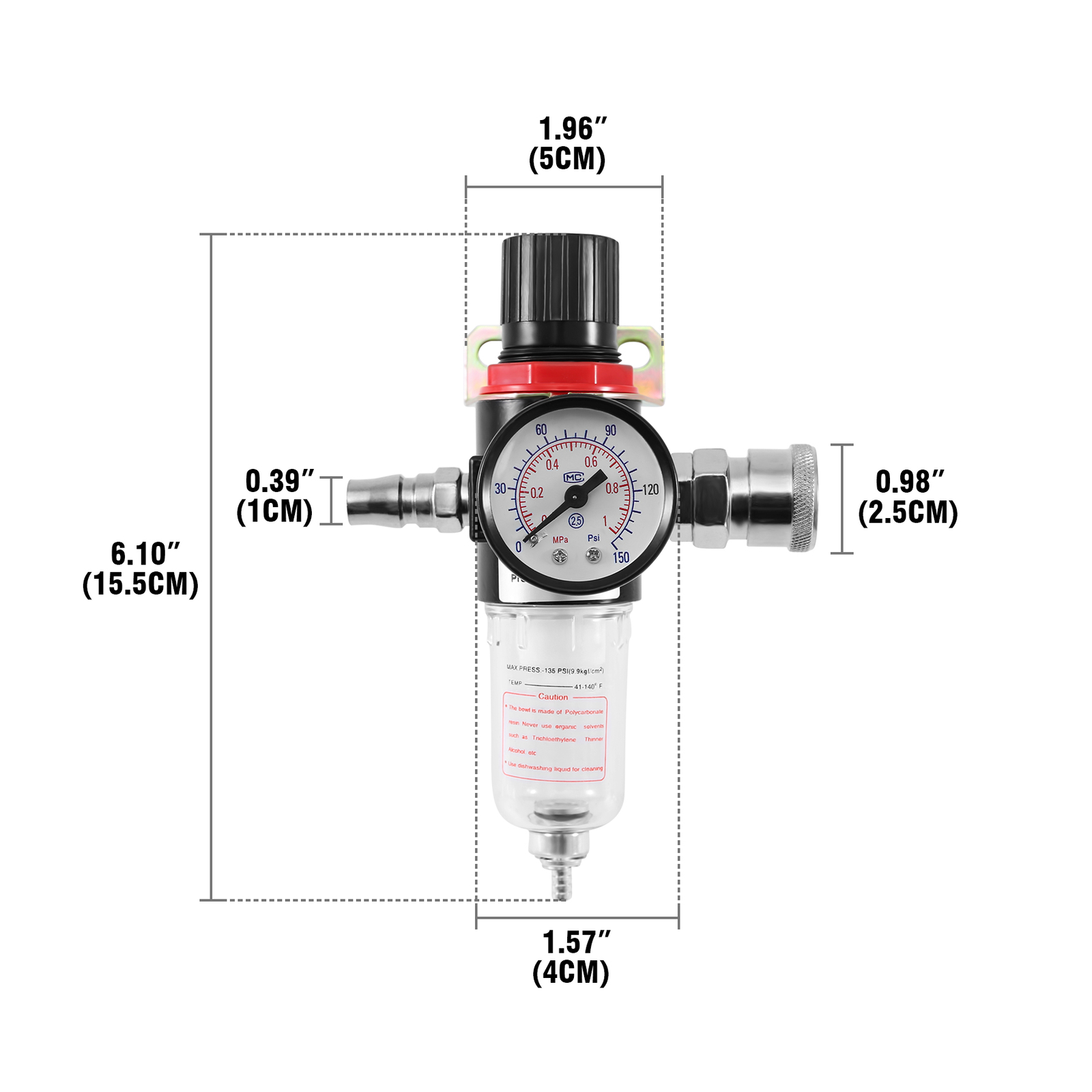 1/4″ 130PSI Air Compressor Filter Compressed Air Pressure Regulator With gauge