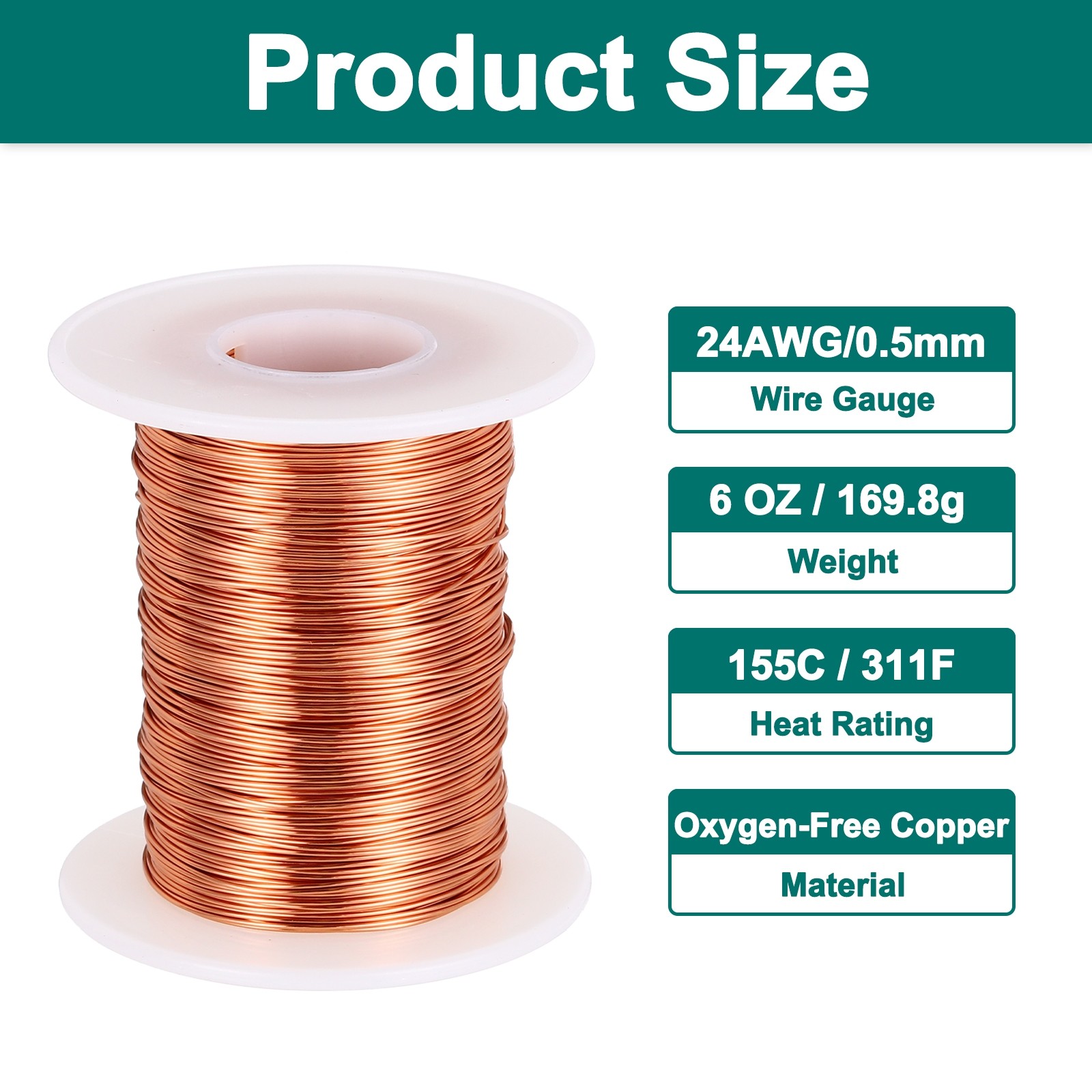 24 AWG Magnet Wire 6 OZ/169.8g Enameled Copper Wire 155C(311F)