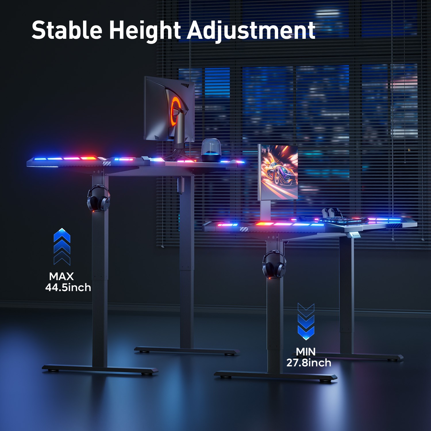 47/55/63 inch Electric Standing Desk with RGB LED Lights, Height Adjustable Desk