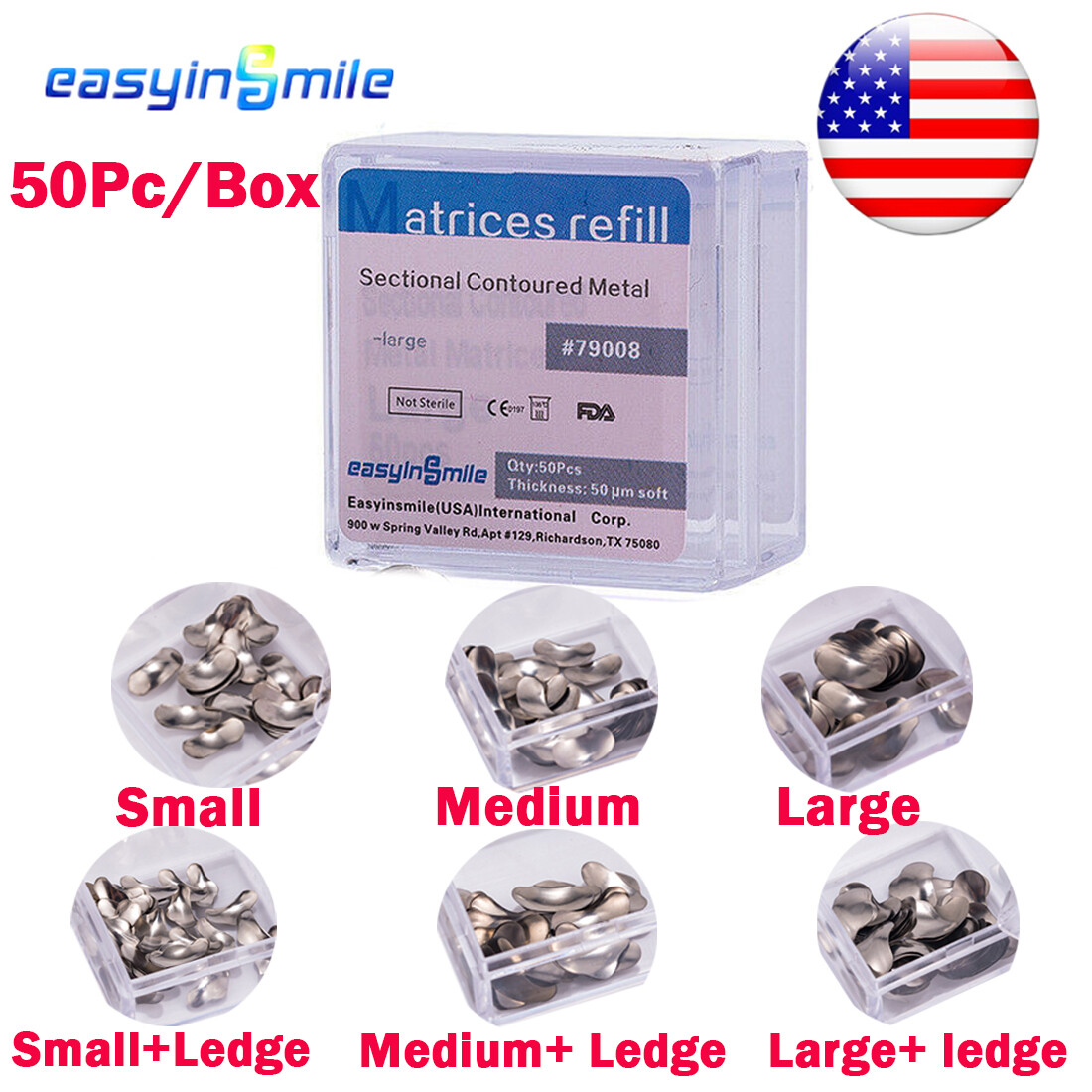 50X Dental Metal Matrices bands Sectional Contoured Matrix soft band S/M/L[USA]
