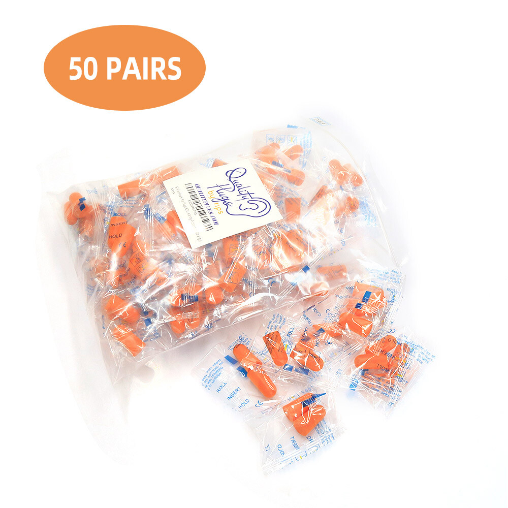 50 Pair Foam Ear Plugs Soft Individually Wrapped Noise Cancelling for Sleeping