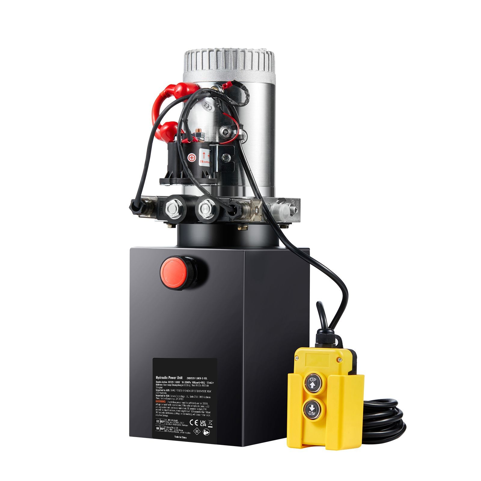 12V 1.6kW Hydraulic Pump 10qt, 3200 PSI, DC Double-Acting for Dump Trailer