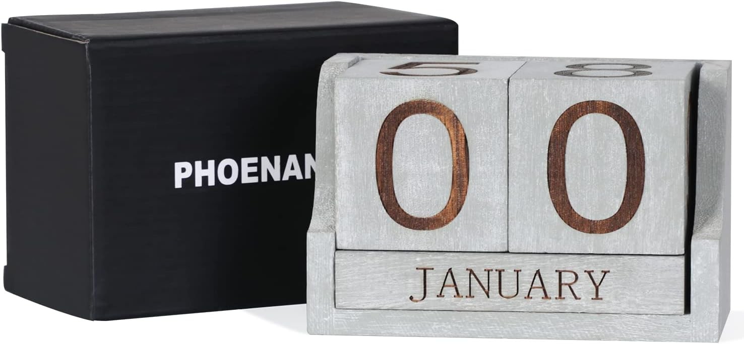 Wooden Desk Calendar,Desk Calendar Blocks for Rustic Vintage Grey