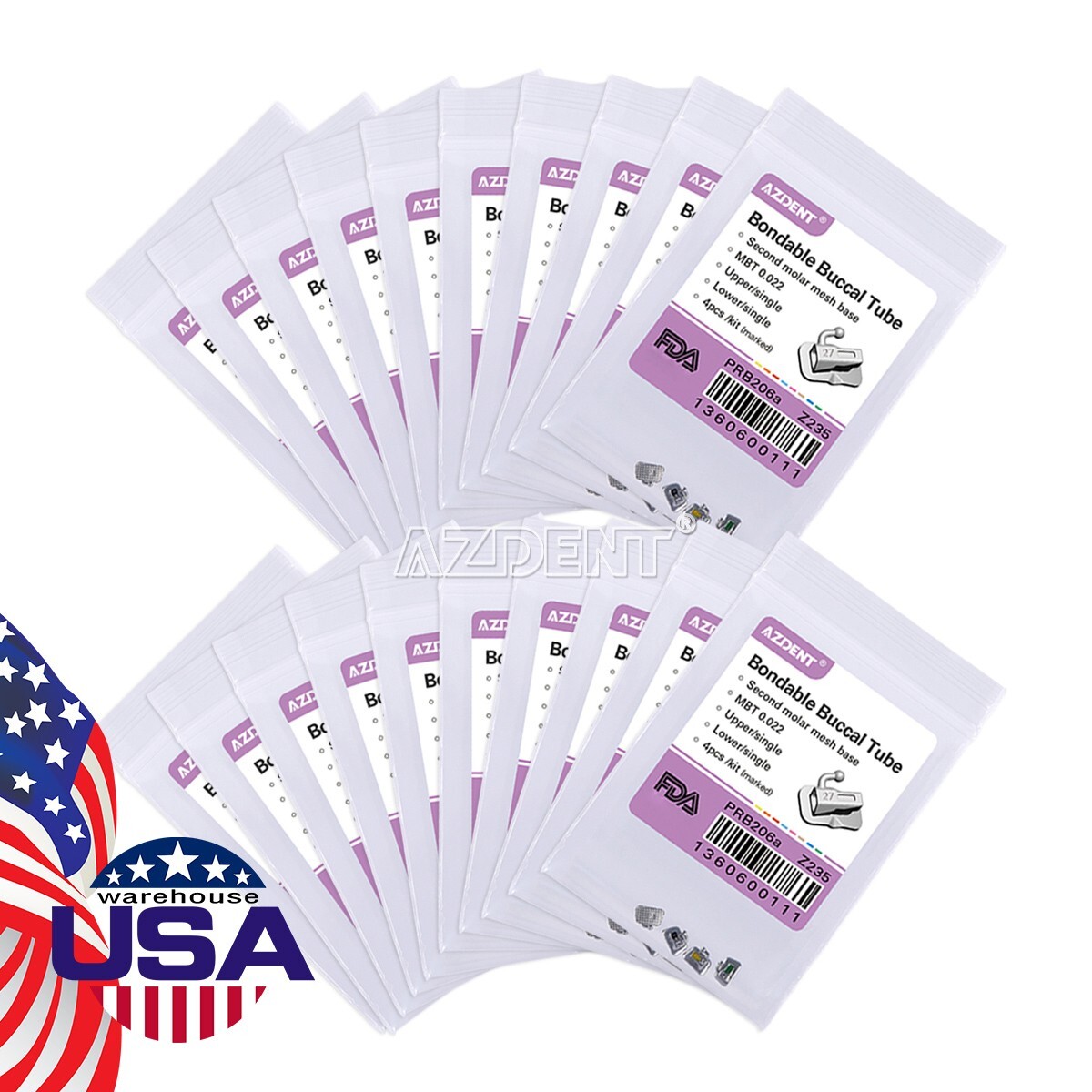 200X AZDENT Dental Orthodontic Buccal Tubes 2nd Molar Non-Conv Bondable MBT.022