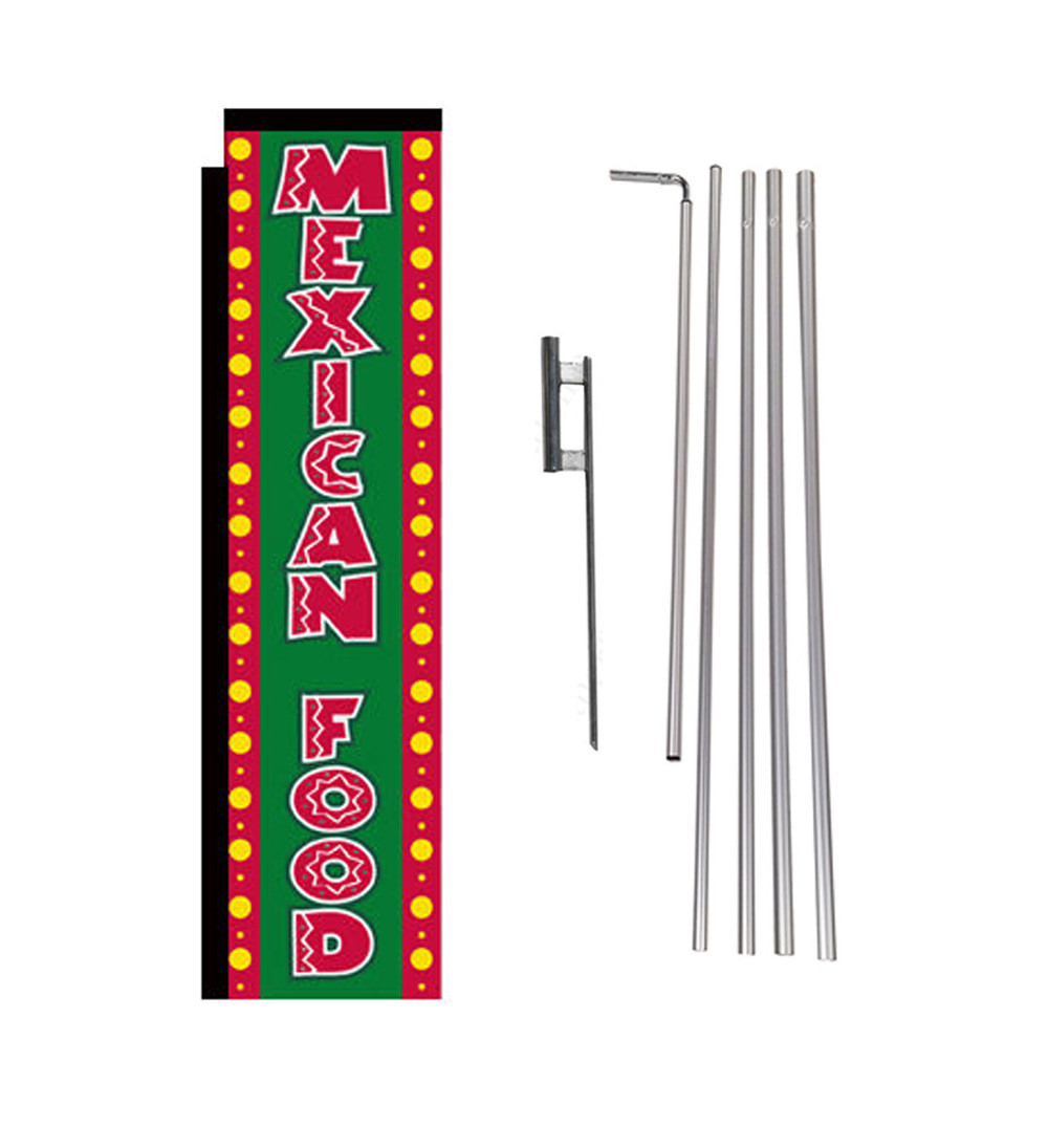 Mexican Food 15′ Advertising Rectangle Feather Banner Flag w/ pole+spike