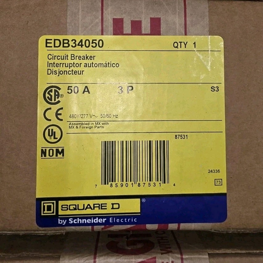 Square D EDB34050 Circuit Breaker 50A 3-Pole 480/277V, 1 Pack