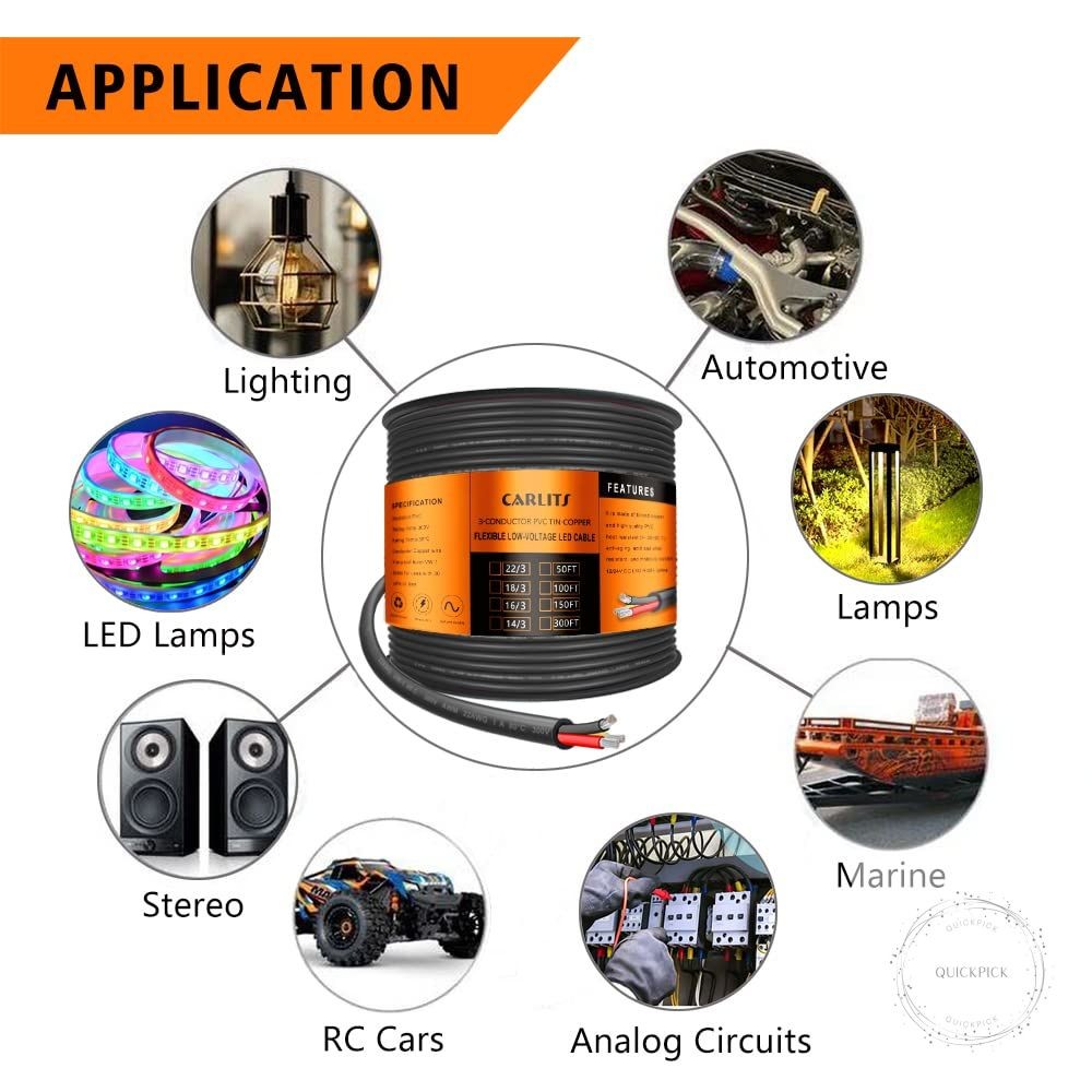 18 Gauge 3 Conductor Electrical Wire 50FT 18 AWG Stranded Low Voltage 18/3 Cable