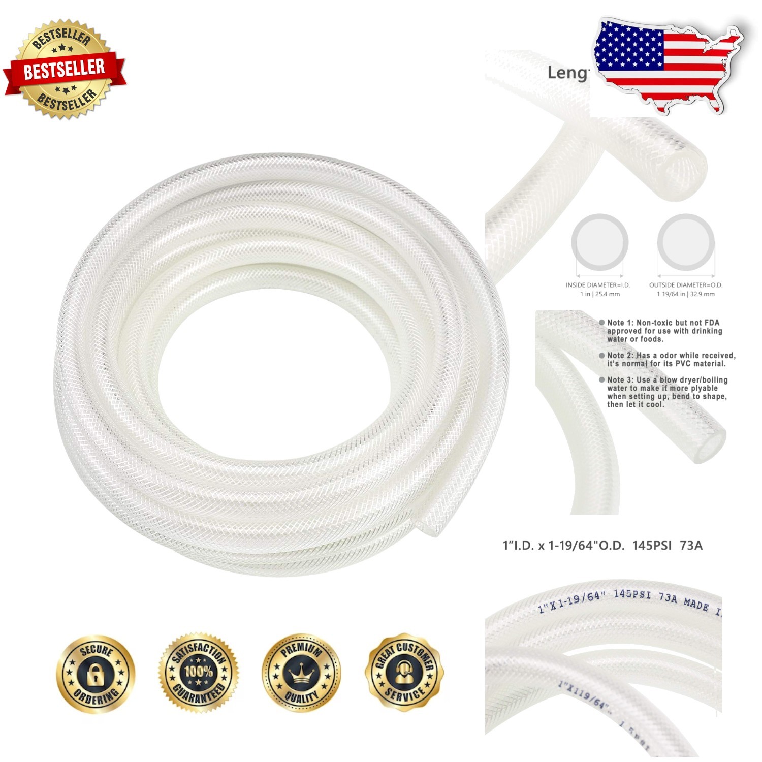 Clear Vinyl Tubing 1″ ID x 50ft – High Pressure, Durable PVC Hose
