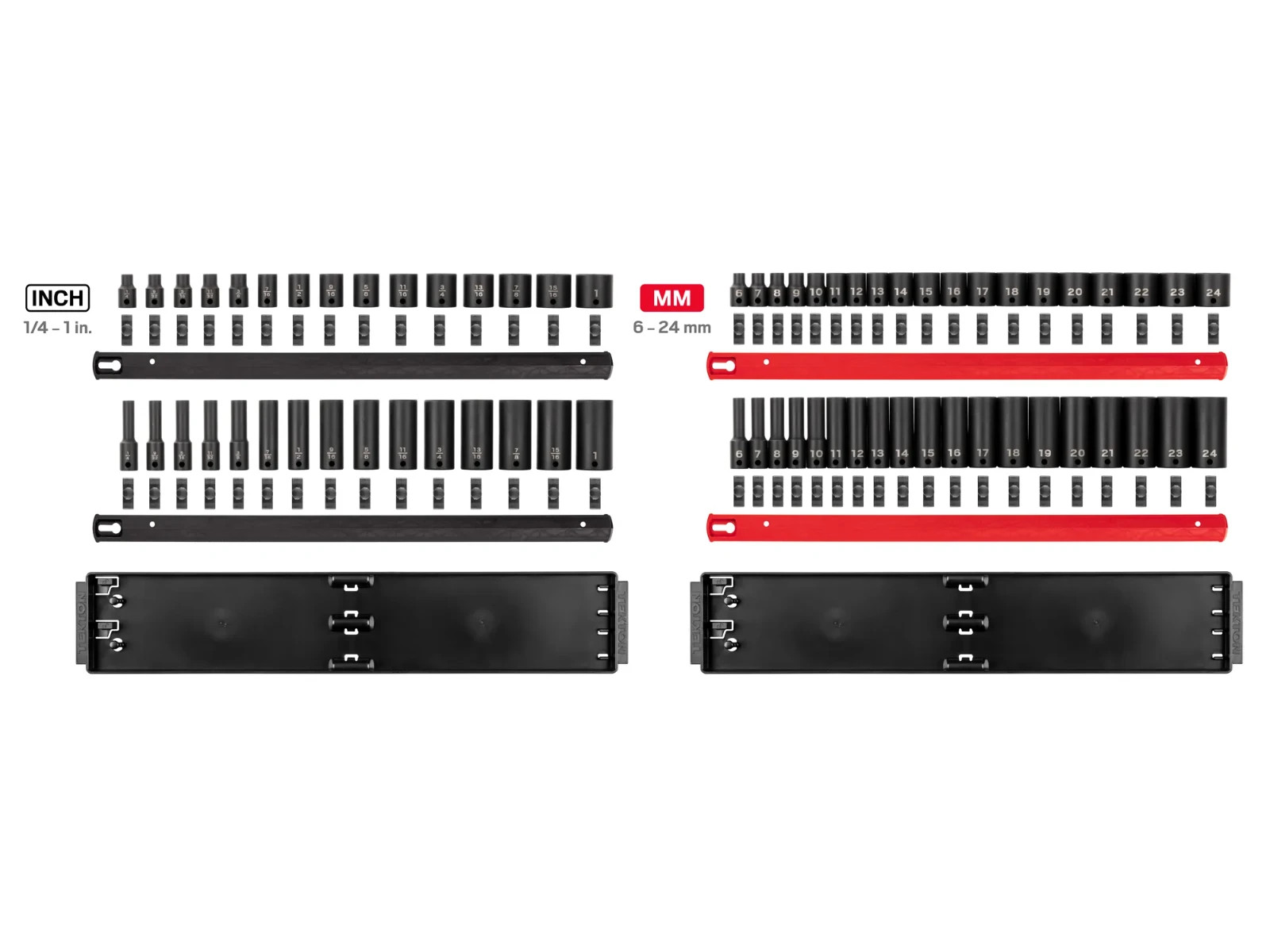 Tekton 3/8 Inch 12 Point Impact Socket Set, 68 Piece (1/4-1 Inch, 6-24 Mm)