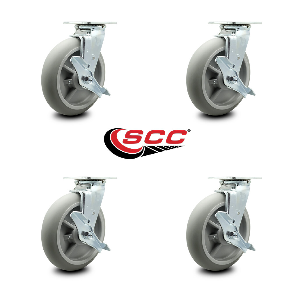 Lavex Lodging Housekeeping Cart Caster Set – 4 Swivel with Brake –Service Caster
