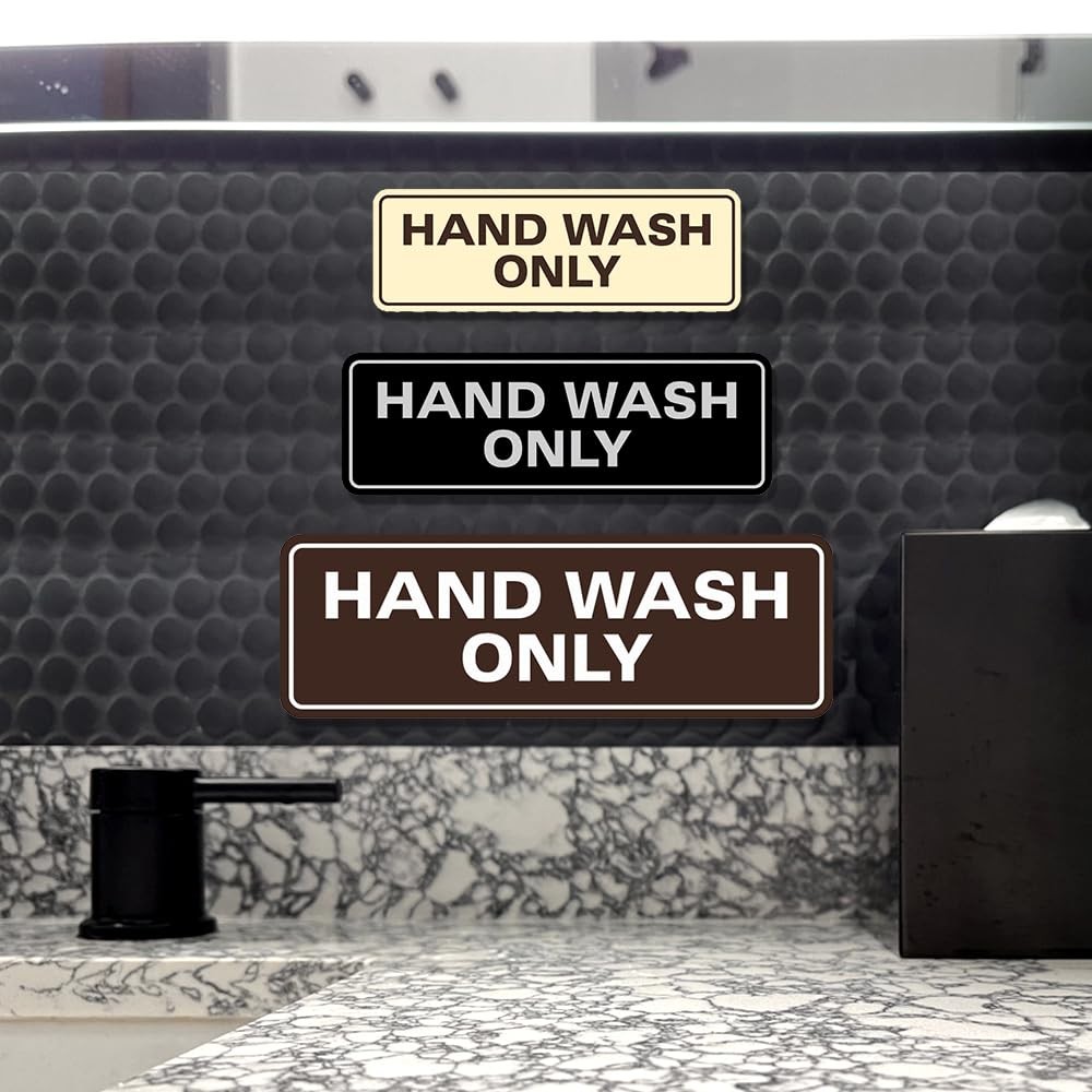 1 PCS Standard Hand Wash Only Sign Kitchen Sink Wall Door Small Black Gold
