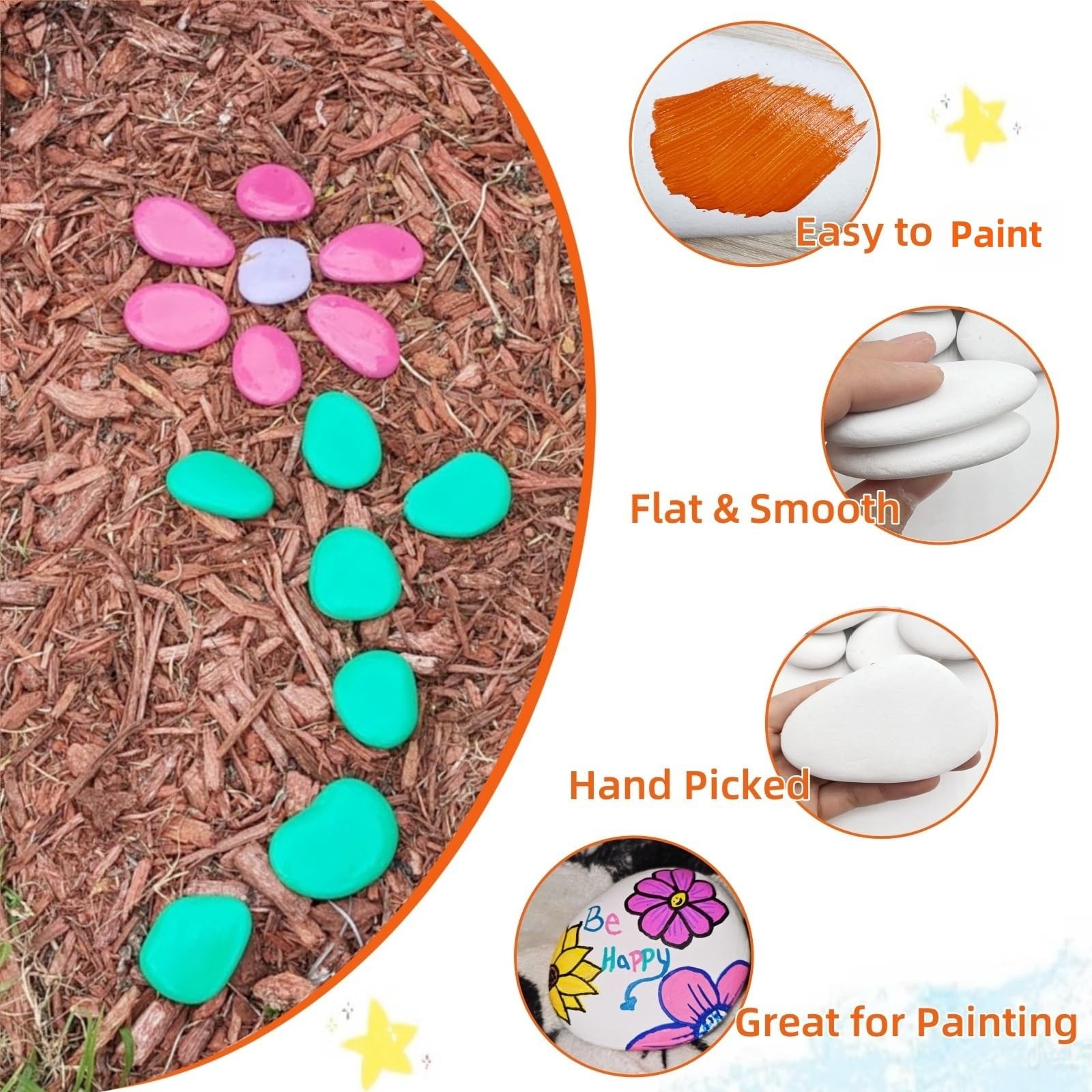 33 PCS White Painting Rocks Medium Small Flat Smooth River Stones DIY Arts