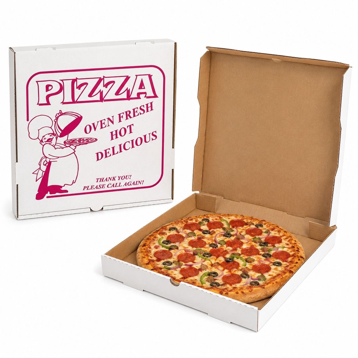 25 pack Pizza Boxes Corrugated Paper, Square, Small-Medium-Large Pizza Box White