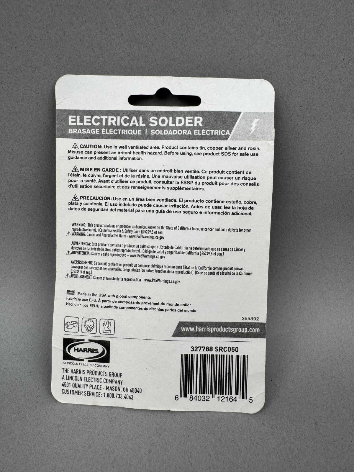 Harris Electrical Solder Silver Bearing Rosin Core Lead Free 0.5 oz .040″ 327788