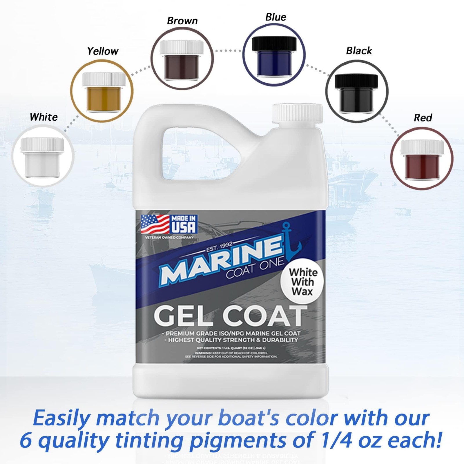 White Gel Coat with Wax & MEKP Catalyst, 6 Color Tints, Fiberglass Repair Kit (1