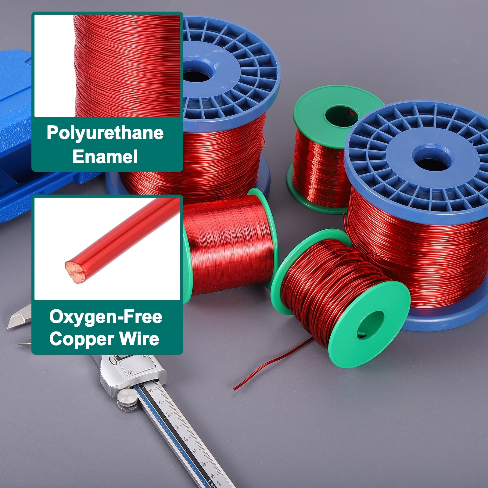 22 AWG Magnet Wire, 22 Gauge 80 oz Enameled Copper Wire, 155C(311F), Red,Blue