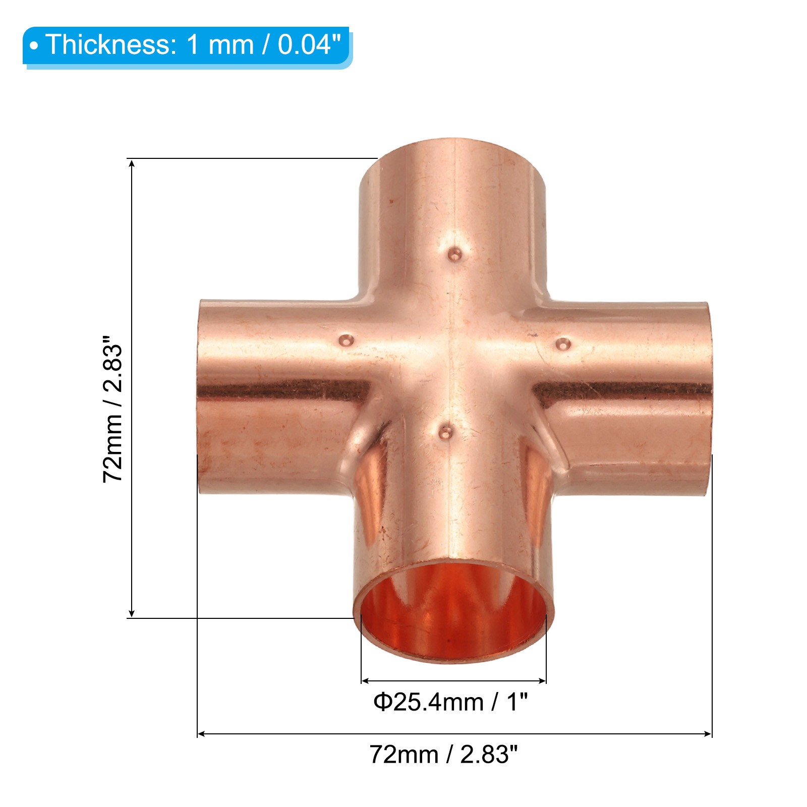1″(25.4mm) Copper Cross Pipe Fitting 4 Way Welding End Feed Equal Pipe,Connector