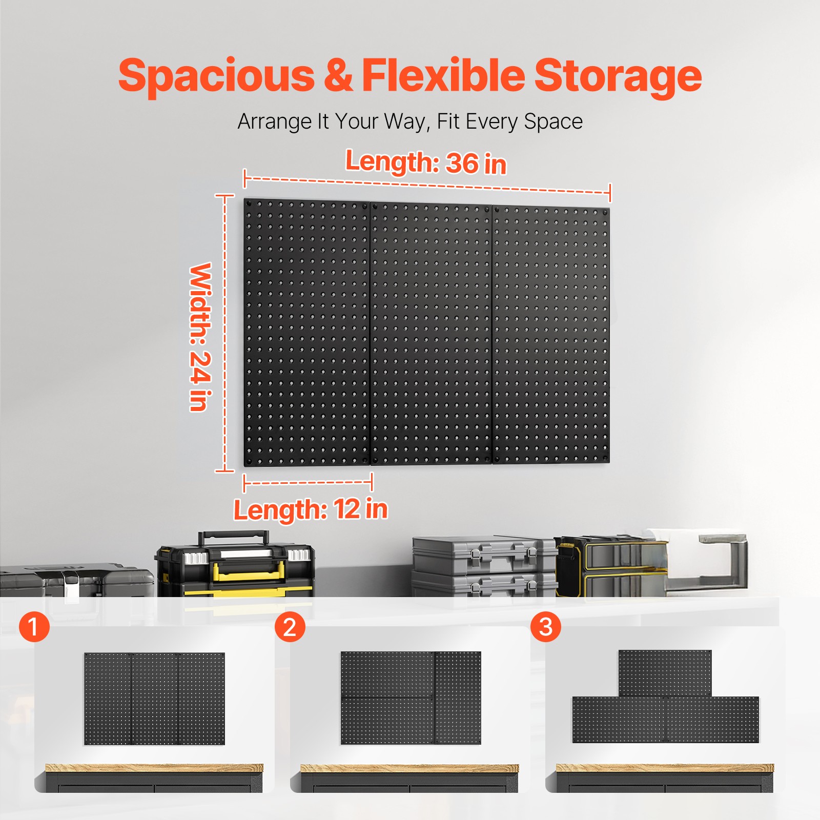 VEVOR Metal Pegboard Panels 3 Pcs 24″ x 12″ Wall Organizer for Garage Tool