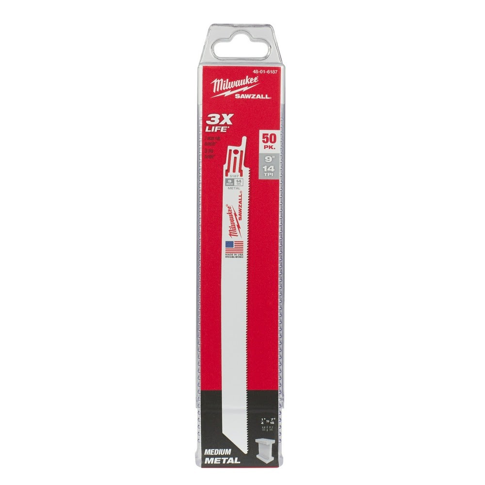 Milwaukee 48-01-6187 9″ x 14TPI Bi-Metal Super Sawzall Blade 50-Pack