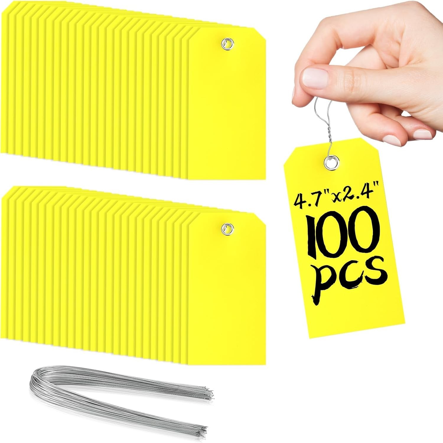 100Pcs Yellow Plastic Shipping Tags, 4 3/4″ x 2 3/8″, Writable, Durable, Wate…